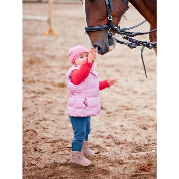 Newborn Boys Girl Twillight Pink Rubber Non-Slip Soft Sole First Walker Booties - Picture 5 of 7